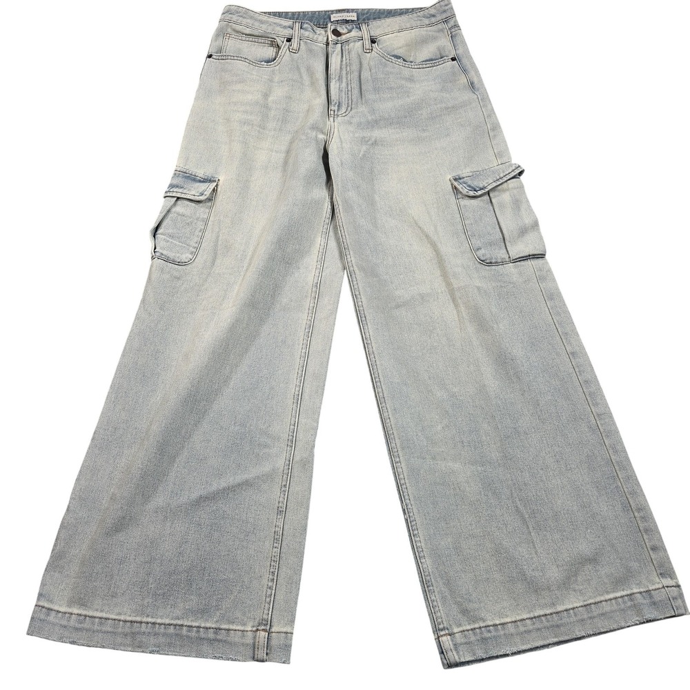 Oliver Logan Madison Jeans Womens 30 Blue Light Wash High Rise Wide Leg Cargo